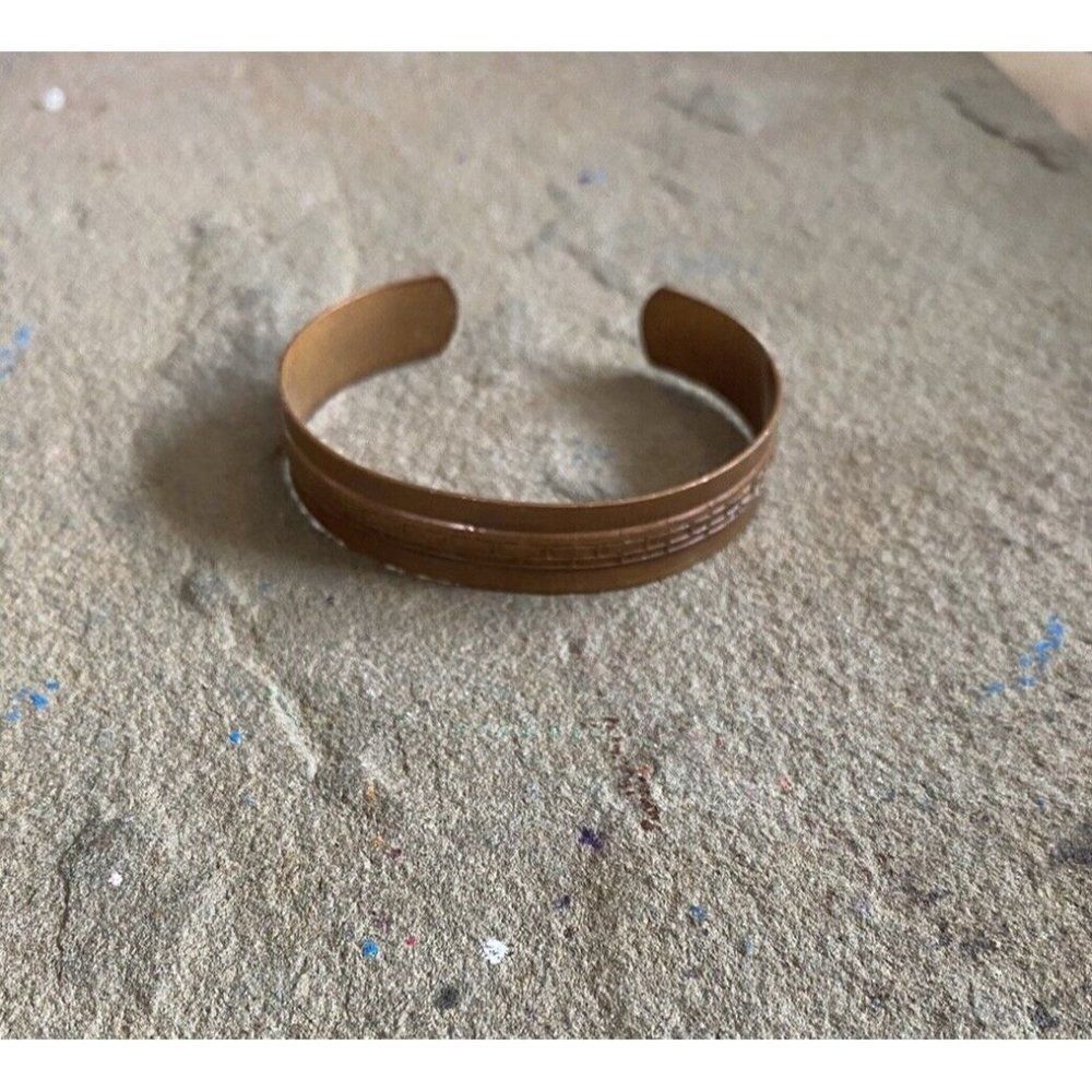 Copper Bracelet Cuff Womens Mens Engraved Artisan